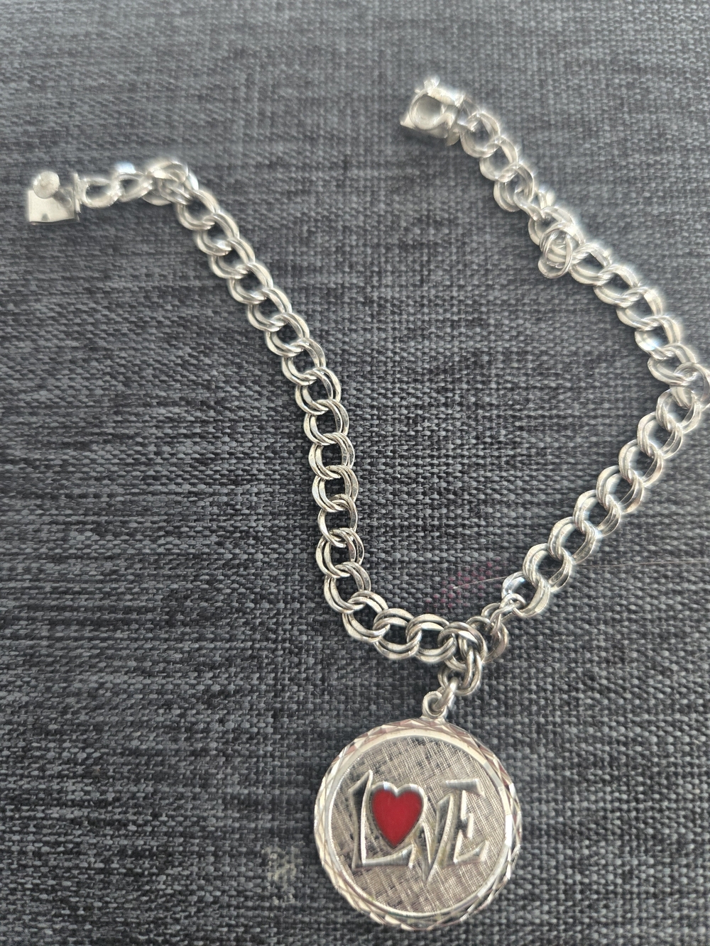 Silver-Tone LOVE Pendant Necklace with Red Heart Accent